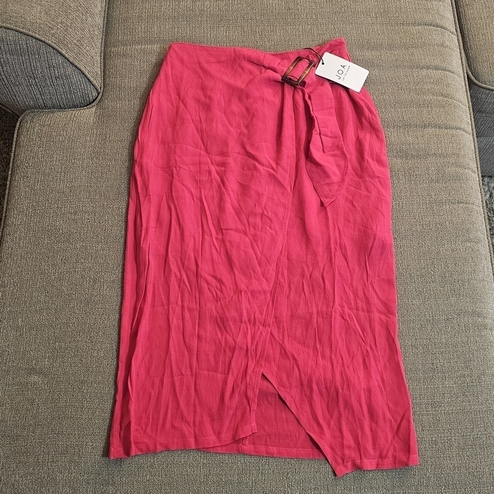 Just One Answer Hot Pink Casual Fun Bright Color Faux Wrap Skirt Size Small